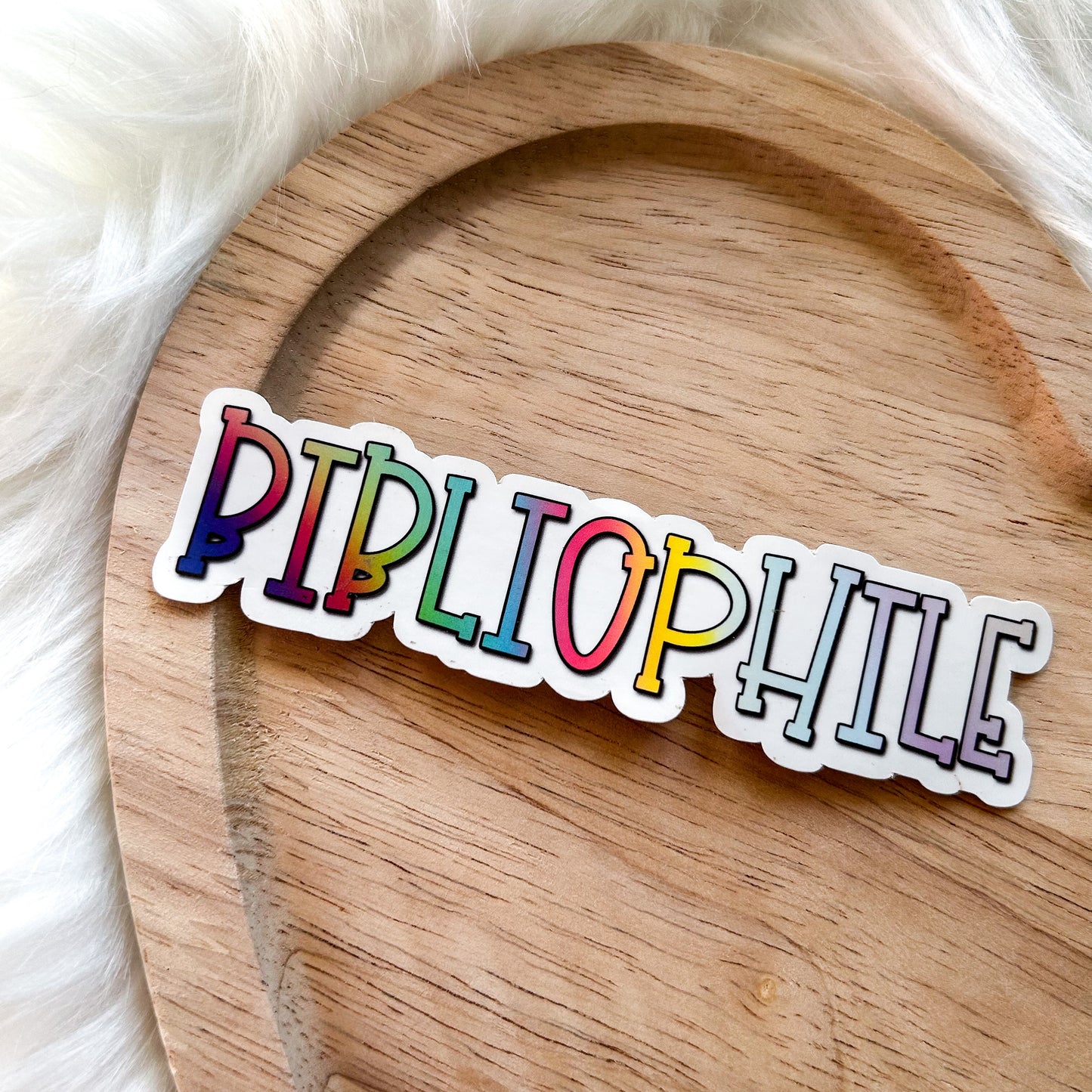 A sticker with the word Bibliophile on it.