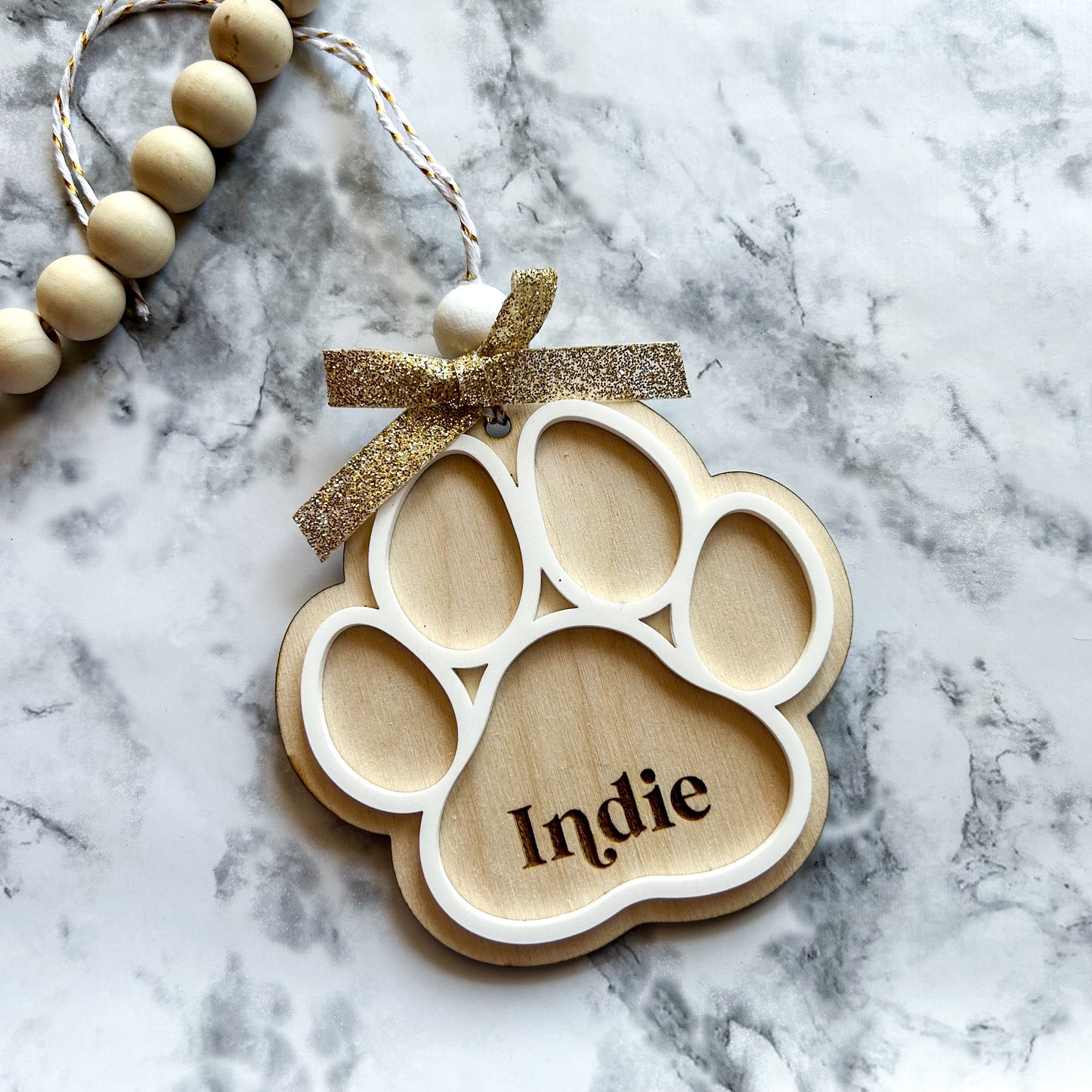 Personalized Wood Dog Paw Ornament