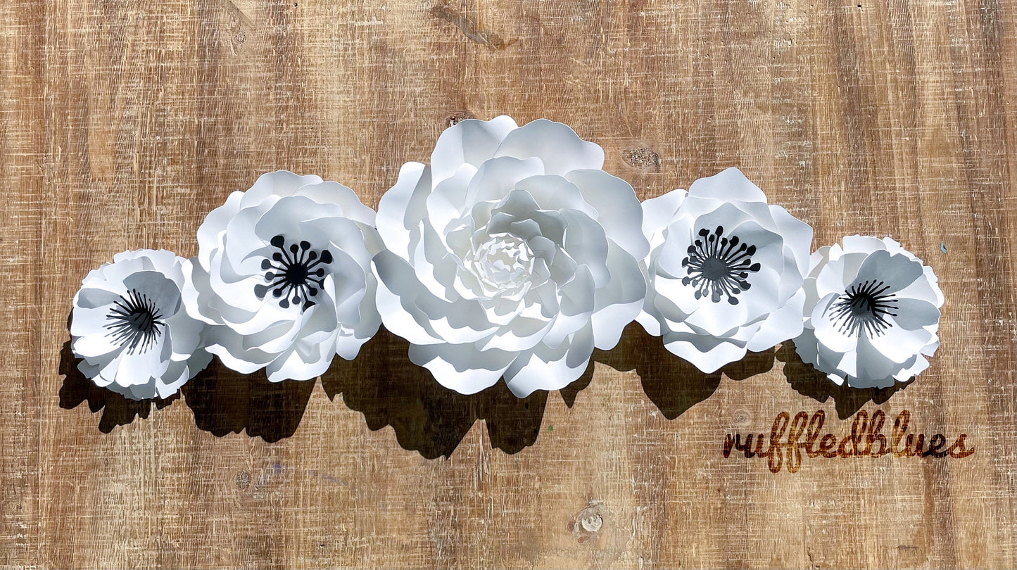 Farmhouse style white and black paper flowers