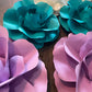 Purple teal and white set of paper flowers for baby nursery